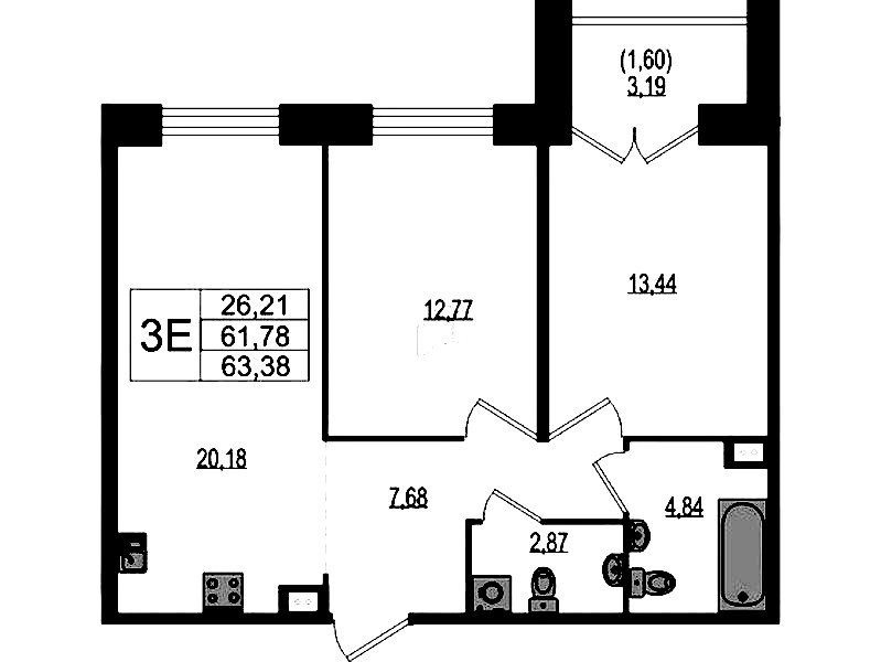 2-комнатная квартира 63.38 м², 2/4 эт., ЖК «Ranta Residence»